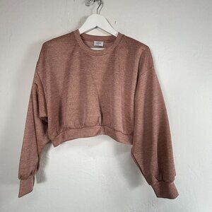 Suboo Womens Pink Metallic Cropped Sweater Large Pullover Crew Neck Lightweight